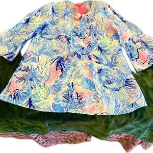 Lilly Pulitzer Saltwater Blue Linen Tunic Hollie linen NWT Sz L